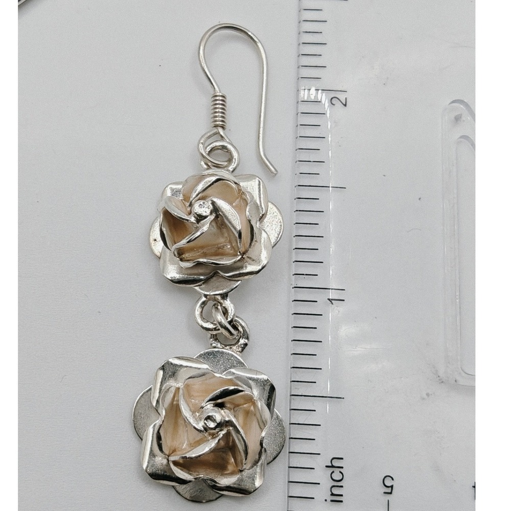 1950's Mexican Taxco 925 Sterling Silver Rose Floral Necklace Earrings Set TO-62 - Picture 7 of 9